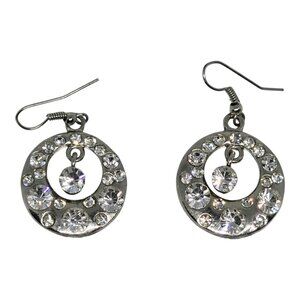 Silver-Tone Dangle Earrings With Rhinestone Accents Vintage-Inspired Design